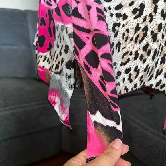 Y2k pink cheetah print handkerchief top sz m - Picture 5 of 8